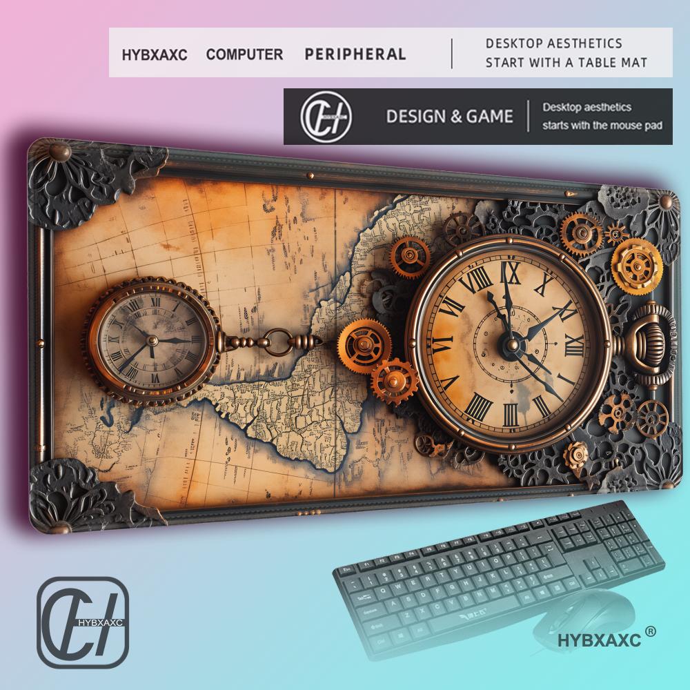 HYBXAXC Vintage Steampunk Compass Design MousePad Nonslip Locking Edge PC Laptop Accessories Rubber Keyboard Game DeskMat
