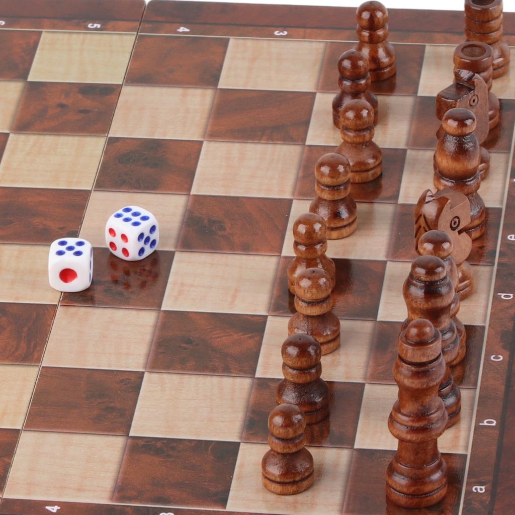 3 In 1 Chess Board Game Set Intellectual Growth Chess Checkers Set for Family Friends Wood 24 X