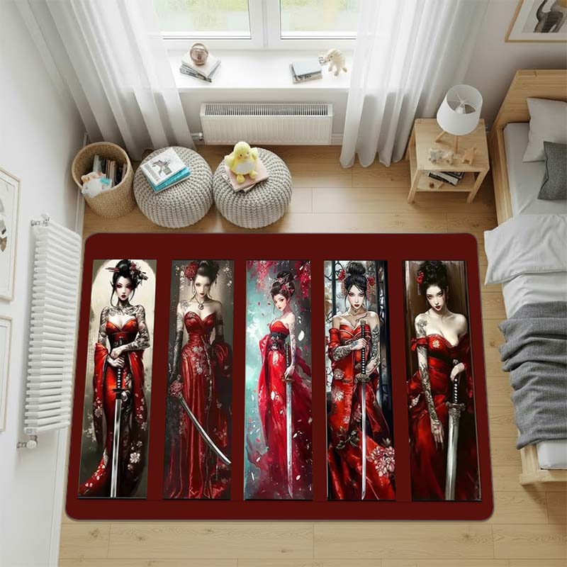 Cream Soda Black Cat female samurai Tokyo Rockabilly Rug Carpets,living Room Carpet,computer Chair Floor Mat,tatami,bedside Mats