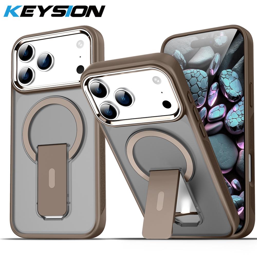 KEYSION Противоударный матовый полупрозрачный чехол для MagSafe для iPhone 17 Pro Max 17 Air с подставкой, беспроводная зарядка, задняя крышка для телефона