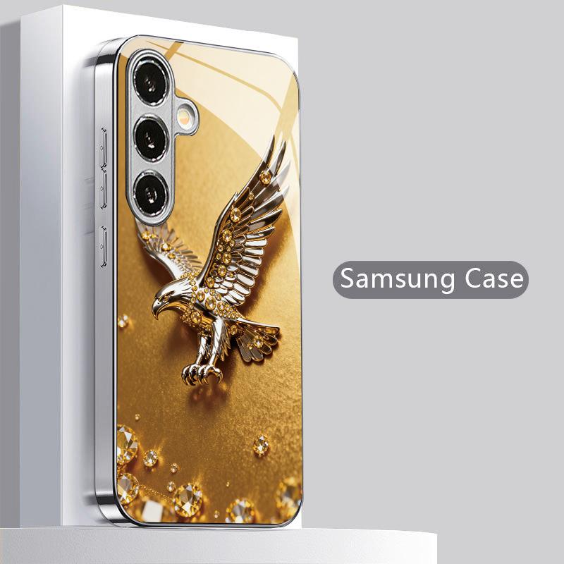 2D чехол для телефона с рисунком Золотого Орла для Samsung S26 S25 S24 S23 S22 S21 S20 A56 A36 A16 - Гальванизированная стеклянная защитная крышка