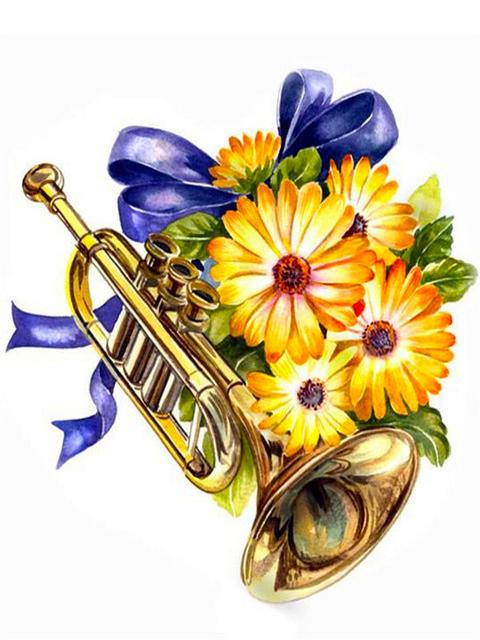 Полная площадь Алмазная мозаика Пейзаж Фортепиано Изображение Стразы 5D Алмазная картина Цветочная гитара Украшение дома