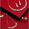 ZENEME Gold Plated Red & White American Diamond Studded Necklace  Set For Woment and Girl
