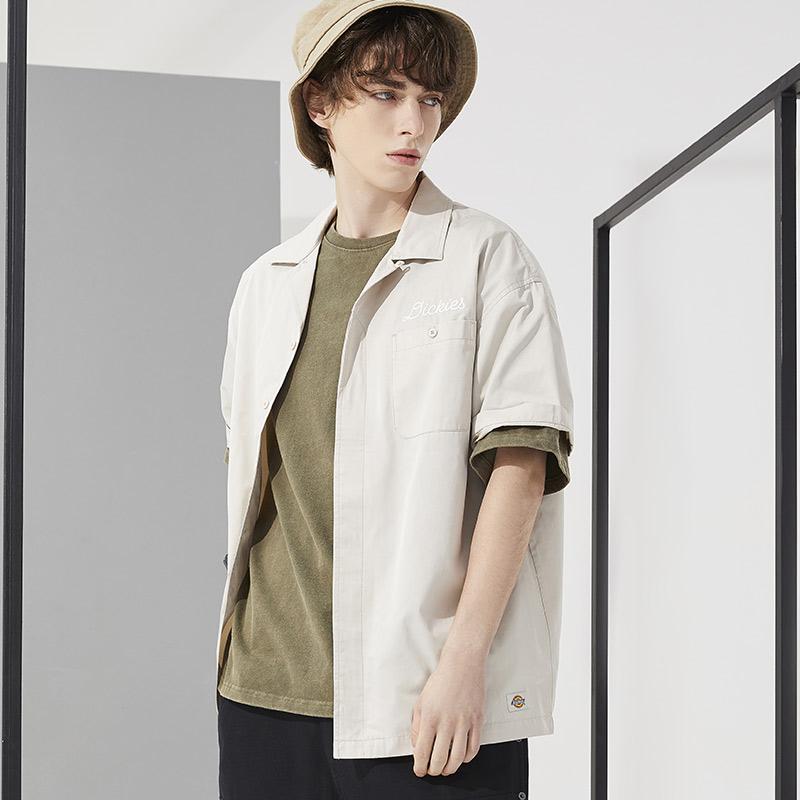 Dickies Рубашка с вышитым логотипом, нагрудный карман, однобортная, с коротким рукавом, унисекс, коричневая DK010211ST0