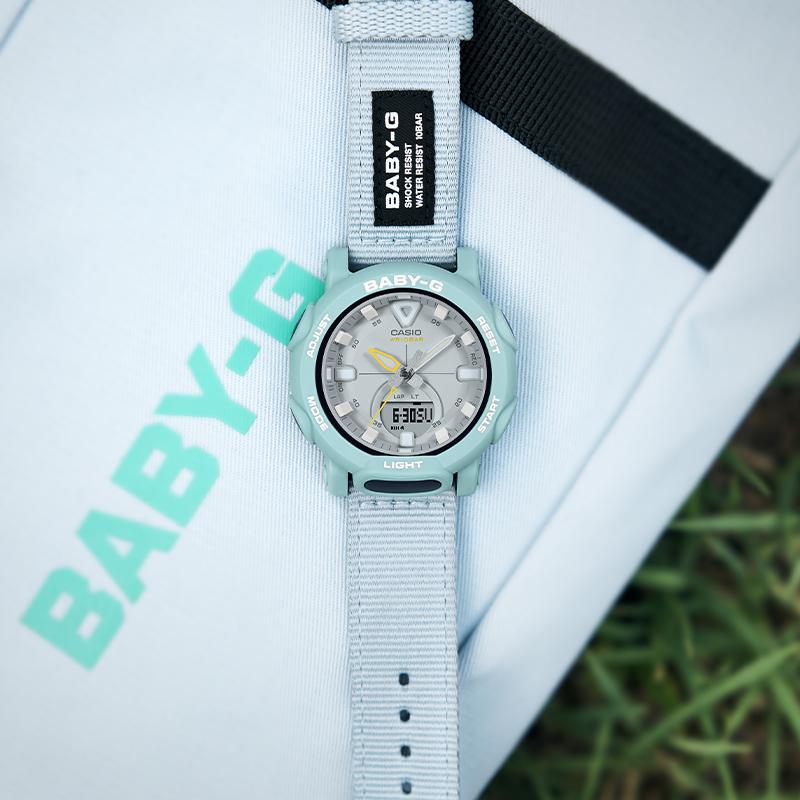 Casio BABY-G Ударопрочные, Водонепроницаемые, Повседневные, Модные и Экологичные, Тема: Палатка для питомца, Кварцевый механизм, Тканевый ремешок, BGA-310C-3APRC
