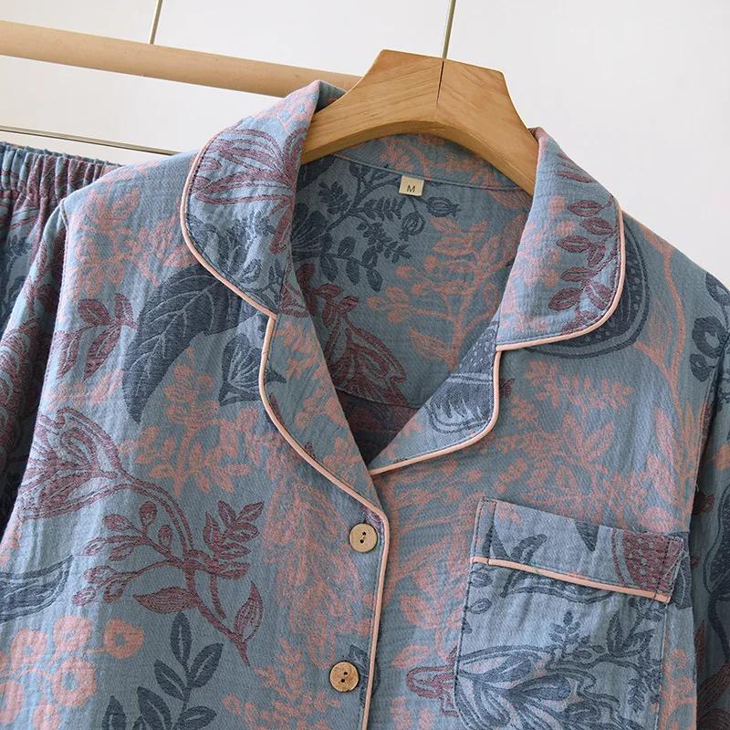 Цветная хлопковая женская домашняя одежда в стиле ретро с длинным рукавом, длинные брюки, 2 шт., пижама, тонкая пижама, женский комплект одежды