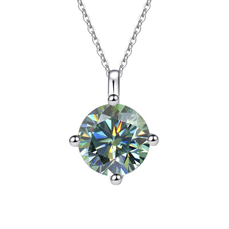 Fine Jewelry Four Claw Round Cut S925 Sterling Silver 1ct VVs1 Colored Moissanite Solitaire Pendant Necklace for Women