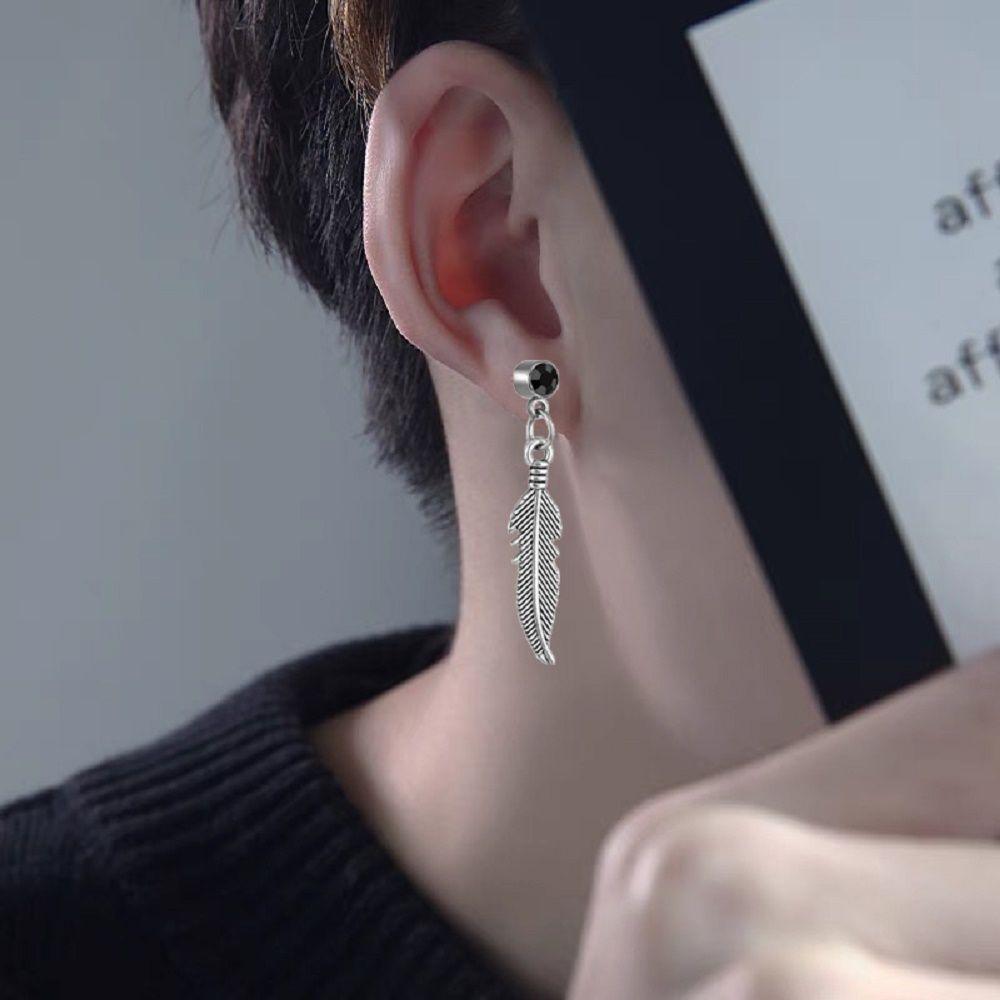 Punk Titanium Steel For Women Pendent Feather Men Earrings Ear Jewelry Cross Korean Dangle Earrings