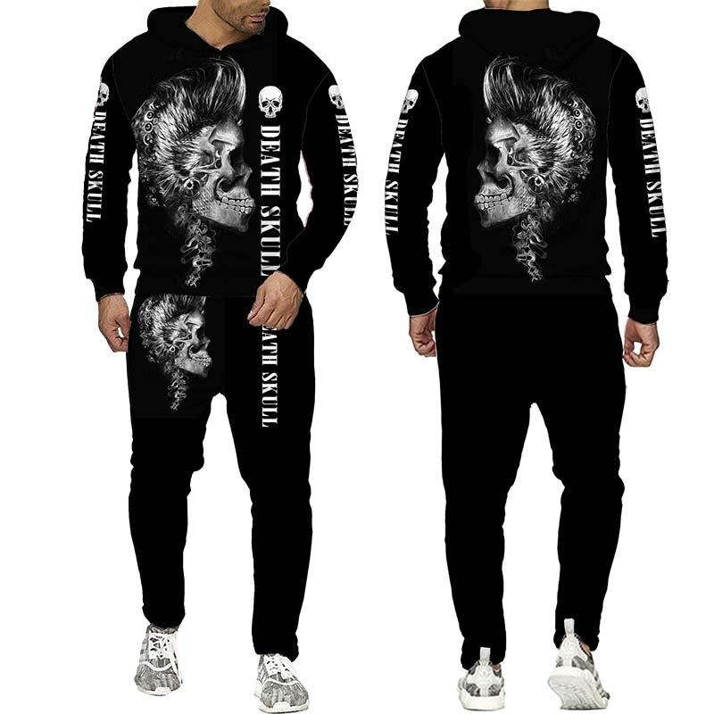 Мужской свитшот с капюшоном в стиле панк с 3d принтом, комплект осенне-зимней мужской спортивной одежды, спортивный костюм больших размеров, мужская одежда, костюм