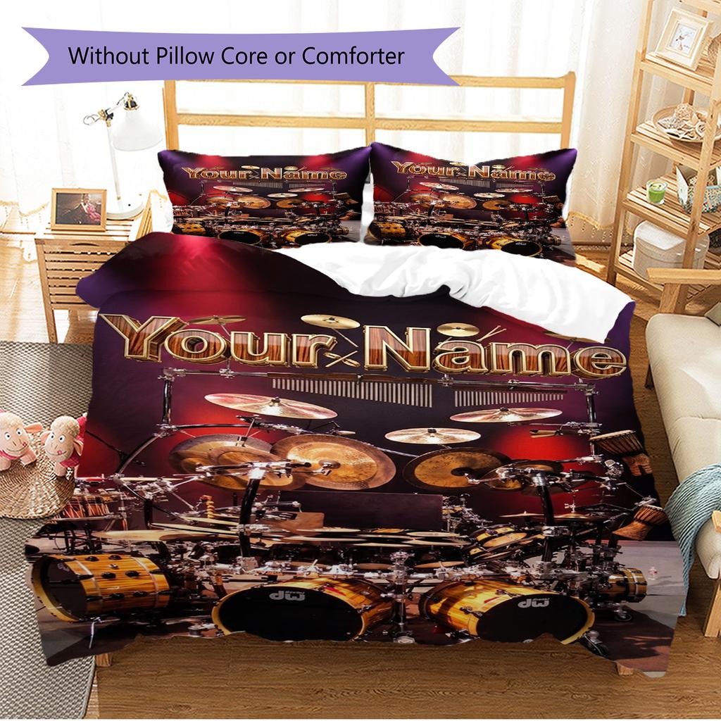 Name Custom Drum Pattern Bedding Set Quilt Cover Pillowcase Home Decor Gift (1 * duvet cover + 2 * pillowcase, without core)