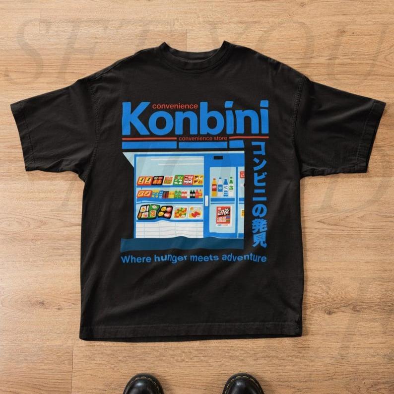 Japan Convenience Store Graphic Print T-shirt 90s Anime Japanese Streetwear Harajuku Y2K Grunge Unisex WoUnisex Streetwear Tee Tops