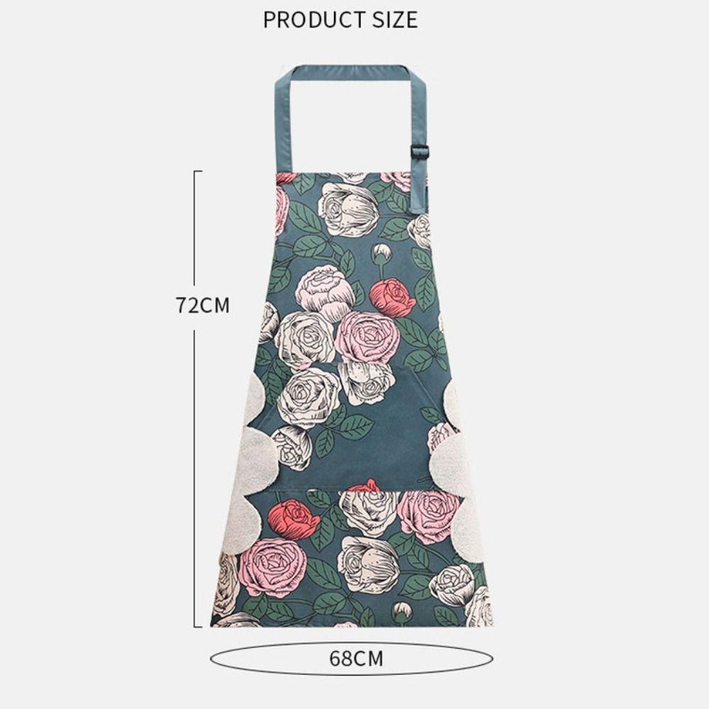 Rose Print Waterproof Apron With Hand Towel Restaurant Uniform Work Apron Household
