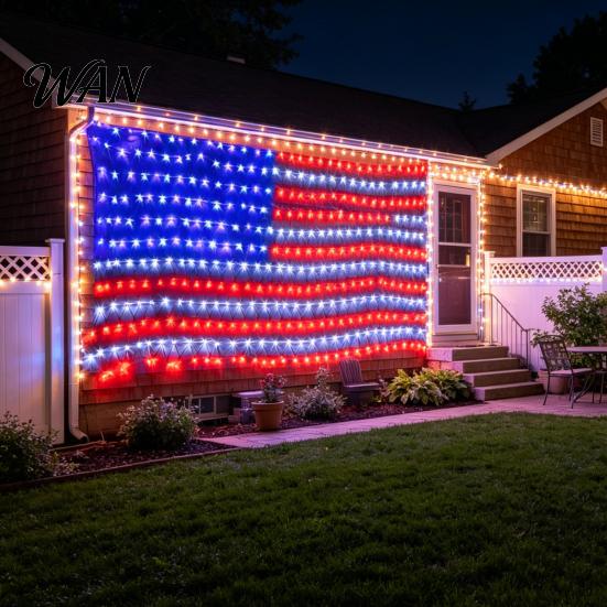 Waterproof American Flag Lights Net Light with 420 Ultra Bright LEDs LED String Ultra-bright for Yard Garden Memorial Day Independence Christmas