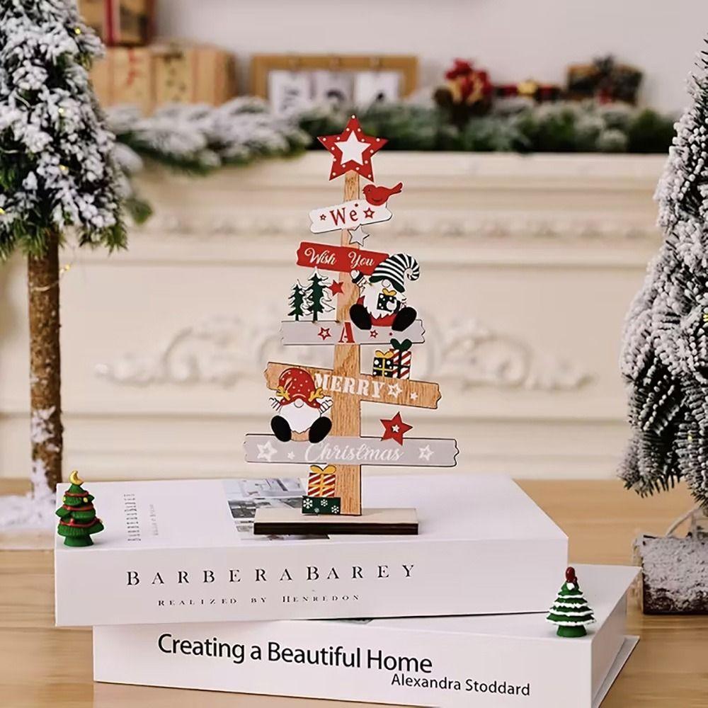 Wood Christmas Decoration Multicolor Tabletop Ornament Christmas Tree Desktop Ornament  Gift
