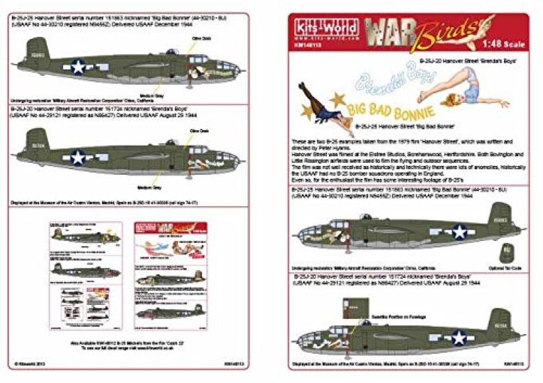 Platts KW148113 Армия США Митчелл Плохие парни [1/48 B-25J Бонни/Бренда Декаль]