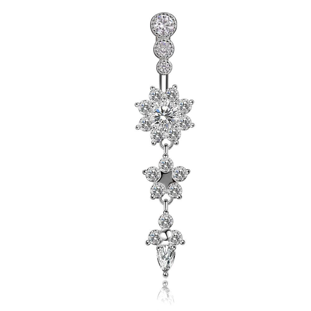 Copper Zircon Belly Button Ring Long Dangled Body Jewelry Sexy Stainless Steel Navel Piercing  Men