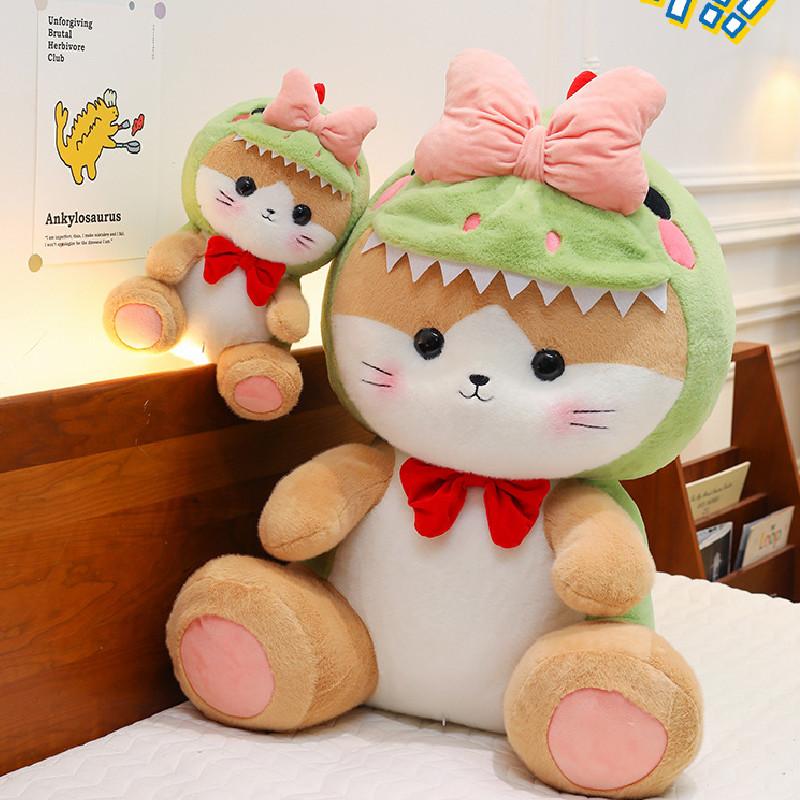 Toy Plush Cat Dinosaur Doll Stuffed Animal Cartoon Bow Soft Toy Home Gift Decor