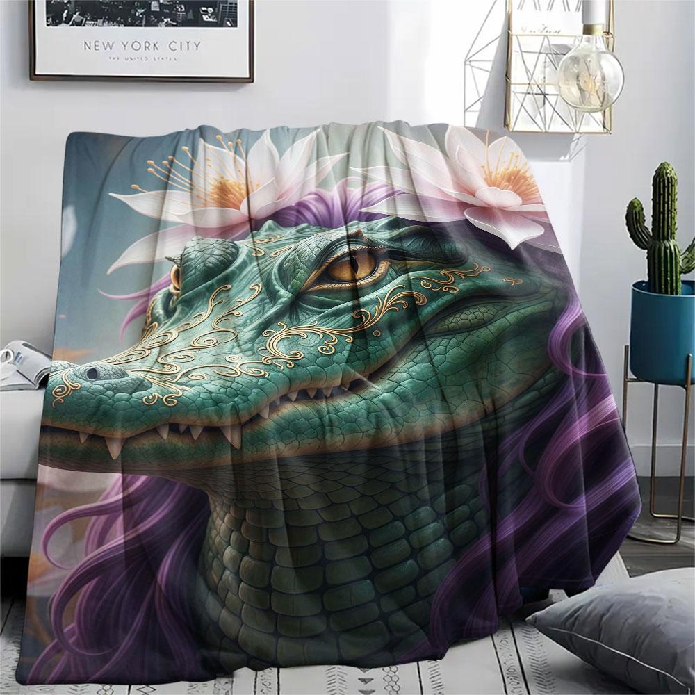 1Pc Animalswearingflowers Print Flannel Blanket, High quality Comfortable for All Seasons, Home Decor, Warmth and Comfort, Perfect for Christmas Gifts