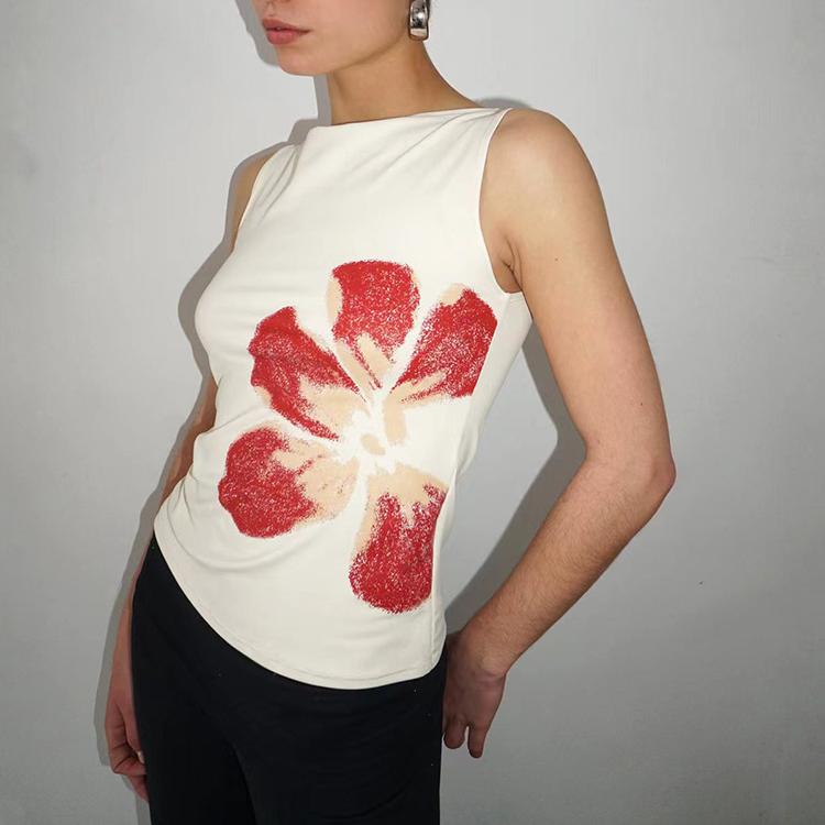 2025 Новая Мода Женские Укороченные Майки В Облежку С Цветочным Принтом Вырез Лодочкой Без Рукавов Летние Топы для Вечеринки Клуба