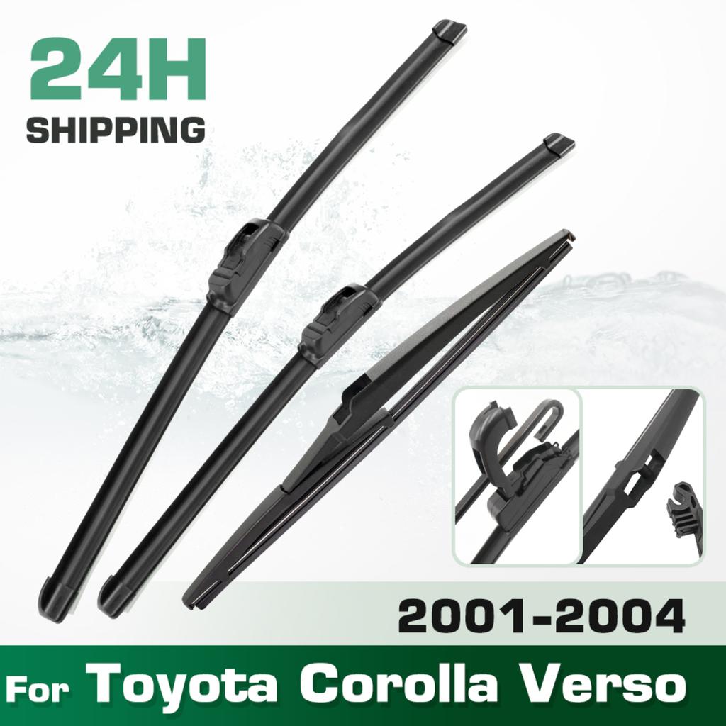For Toyota Corolla Verso 2001-2004 2002 2003 Wiper Front & Rear Wiper Blades Windshield Windscreen Window Brushes 26"+16"+14