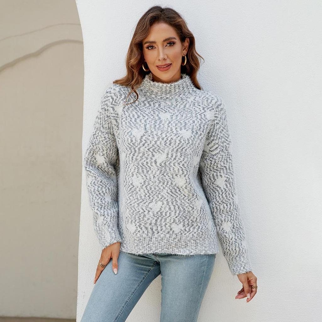 Женская мода шенилл Love свитер осень зима полуводолазка свободный вязаный свитер женские теплые свитера топы