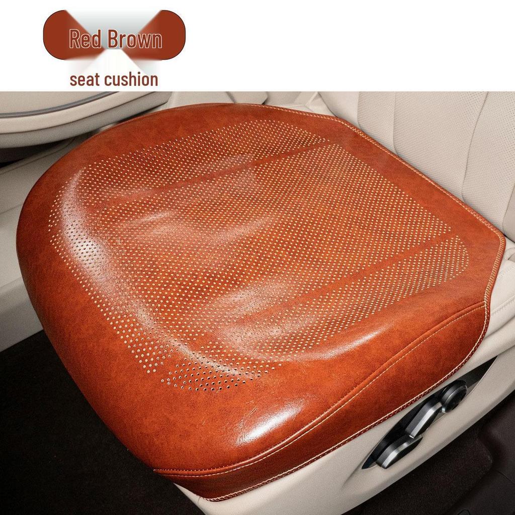 Universal Ventilated Leather Car Seat Cushion - Breathable, Non-Slip, Four Seasons Retro Design