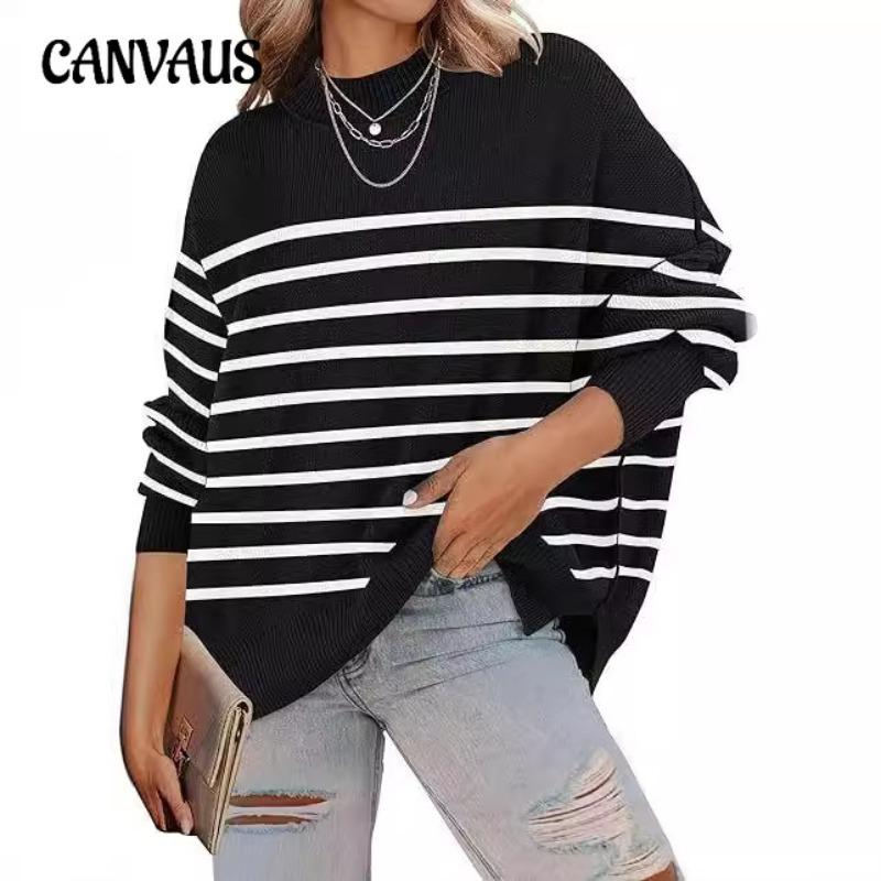 Осенне-зимний женский свитер с круглым вырезом больших размеров, свободный свитер в полоску