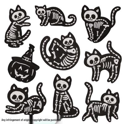 Вышитая нашивка Хэллоуин Череп Китти - DIY Аксессуар для одежды