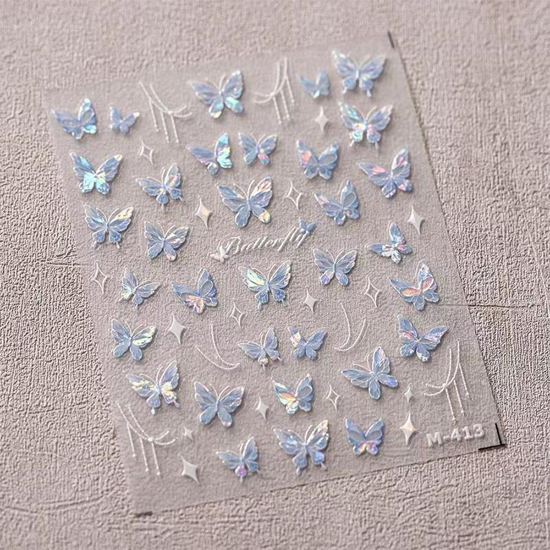 Красочные наклейки для ногтей в виде бабочек, блеск, рельеф, улучшение, клей, украшение для ногтей, салон, сделай сам, стереоскопический