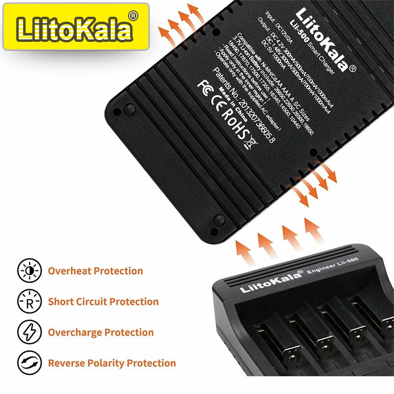Умное зарядное устройство LiitoKala Lii-500 для 18650/26650/AA/AAA/Ni-MH/Li-ion, ЖК-дисплей, Тестер емкости, Независимые слоты, Защита