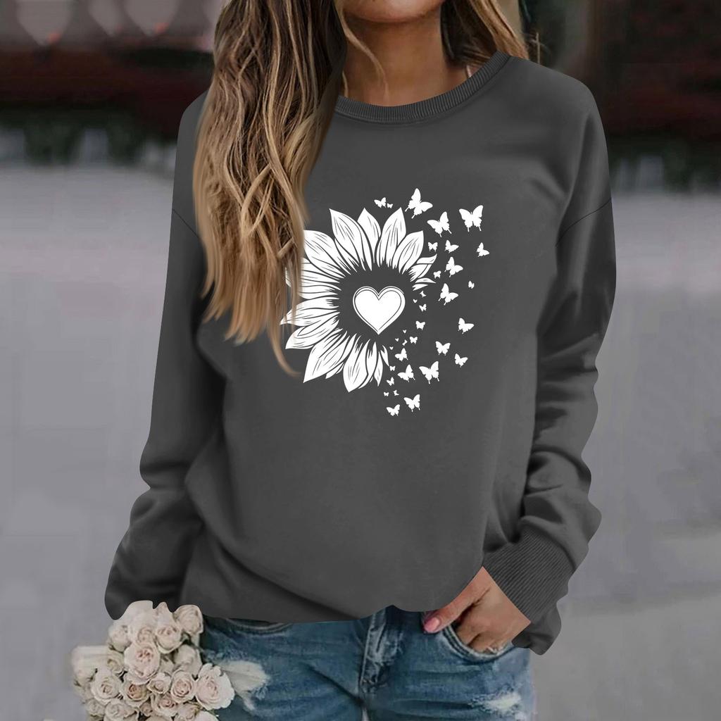 Женская модная повседневная толстовка с длинным рукавом и круглым вырезом с принтом