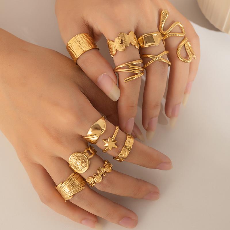 European & American Trendy Titanium Steel Geometric Open Ring - Hip-Hop Style Snake Design