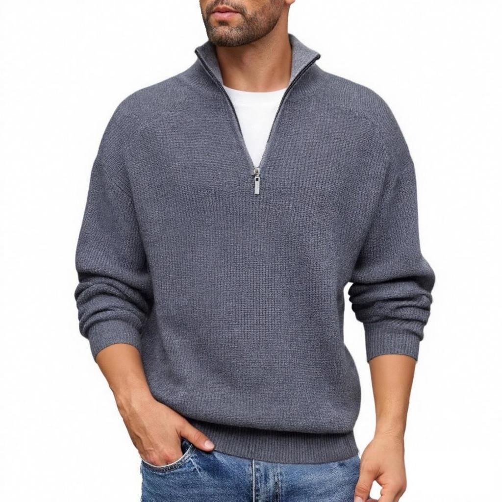 Men's Casual Solid-color Warm And Form-fitting Base Layer, Men's Semi-zipper High-neck With A Knitted Sweaeter Inside