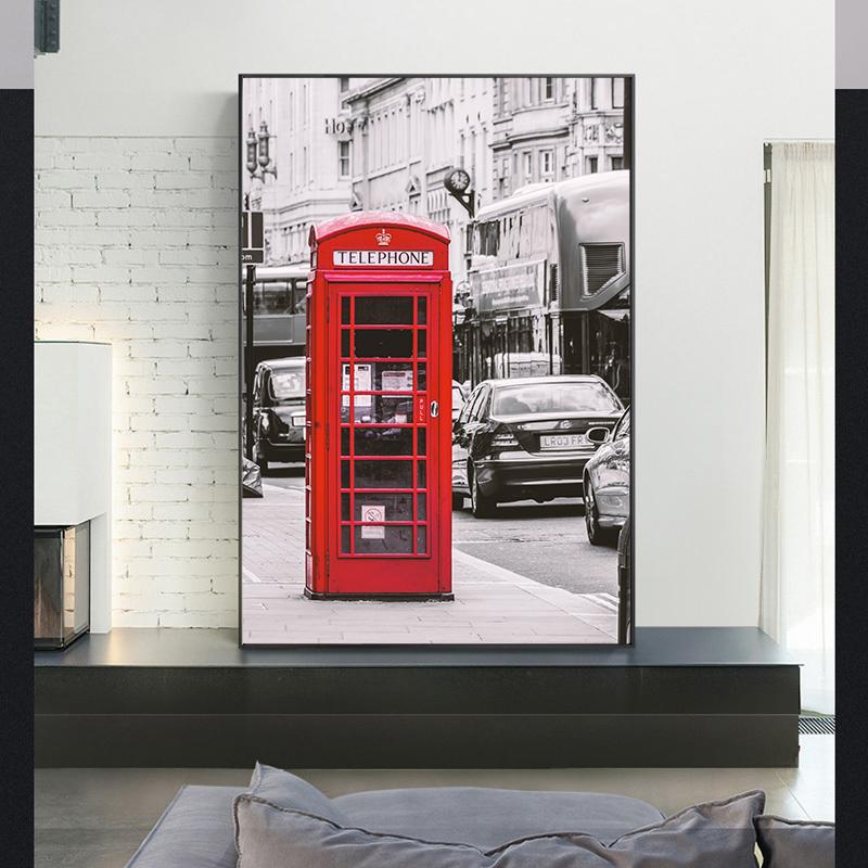 Лондонская улица, настенная живопись, красная телефонная будка, картины, городские серые картины, краска, печать на холсте для декора гостиной, без рамки