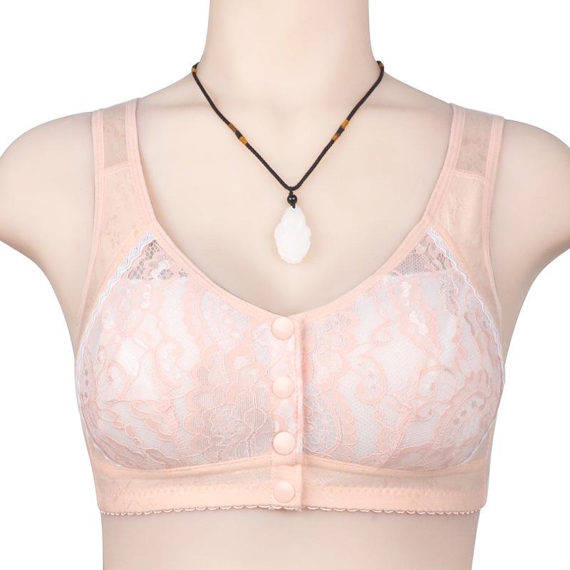 Lace Cup Front Buckle Underwear Women's Large Size Without Steel Rim Wide Shoulder Strap Vest Type Insertable Bra