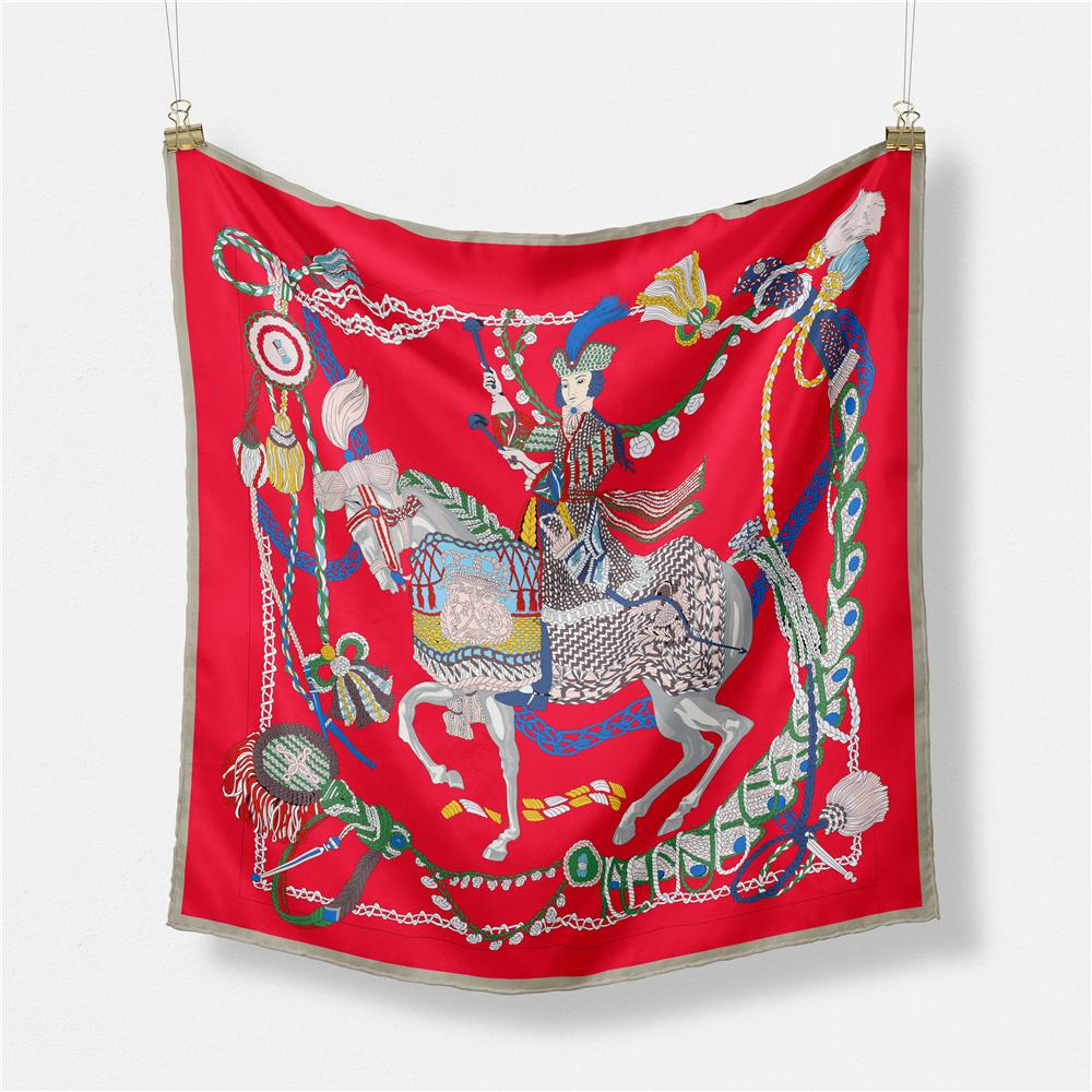 Twill Silk Scarf Woman Giraffe Painting Square Scarves Wraps Bandana Small Hijab Silk Foulards Tie Headband Neckerchief 53CM