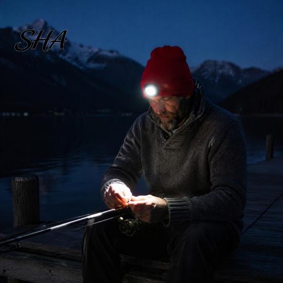Outdoor Lighting Winter Hat LED with Light, Unisex USB Rechargeable Headlamp Skull Cap, Accessory Warm Knitted Cap for Men, Women, Gear Adjustable