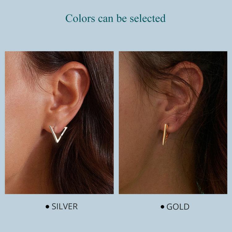 Bisaer Маленькие треугольные серьги из стерлингового серебра 925 пробы для женщин, геометрические серьги-кольца, гипоаллергенные серьги для женщин и девочек