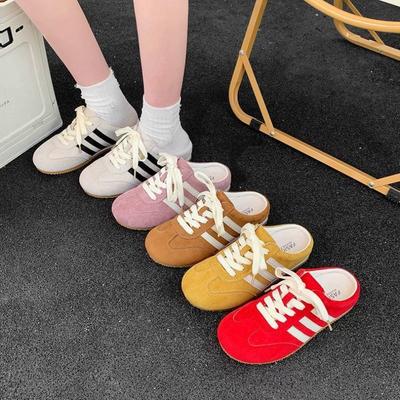 Баотоу тапочки, женские, красные без каблука, размер 34, на мягкой подошве, полутапочки для беременных женщин для улицы, лето.