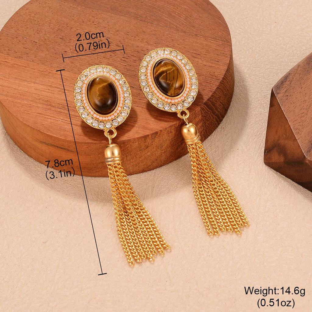 Maillard Осень/Зима Высококлассные Геометрические Серьги с Кисточками из Тигрового Глаза