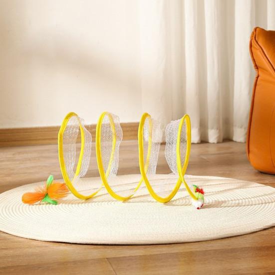 Игрушка туннель для кошек Спиральная игрушка для котят Складная конструкция Легко устанавливается Интерактивный спиральный туннель для кошек с игрушкой-пером