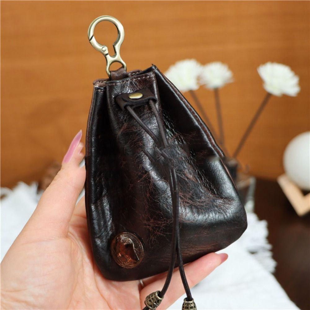 Ретро Кошелек для монет из натуральной кожи Мешочек Кошельки на шнурке Сумка для ключей от машины Простая подвесная сумка