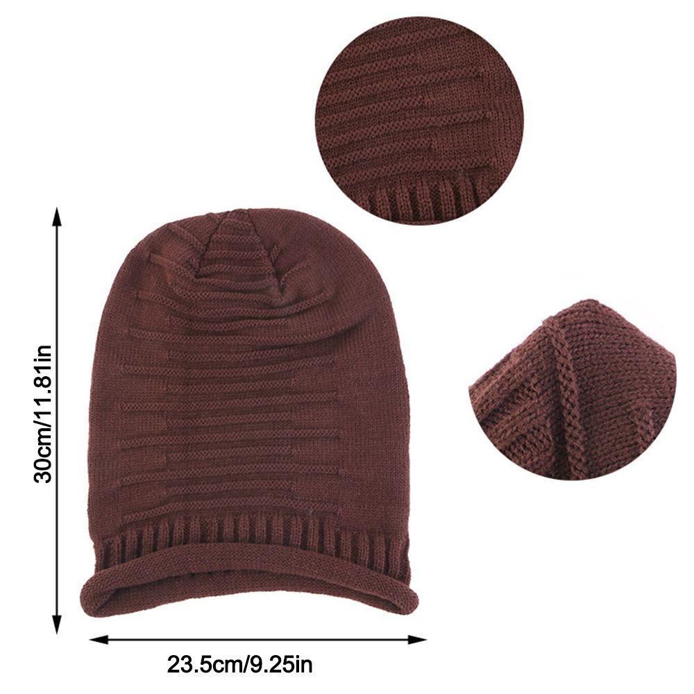 Stripe Knit Texture Knit Slouch Hat Solid Color Unisex Beanie Cap New Slouchy Beanie