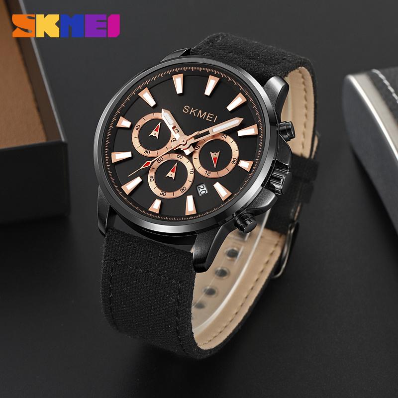 Skmei Часы для мужчин Водонепроницаемые секундомер Дата Кварцевые часы Высококачественный кожаный ремешок Износостойкий нейлоновый ремешок Модные повседневные мужские часы 2071