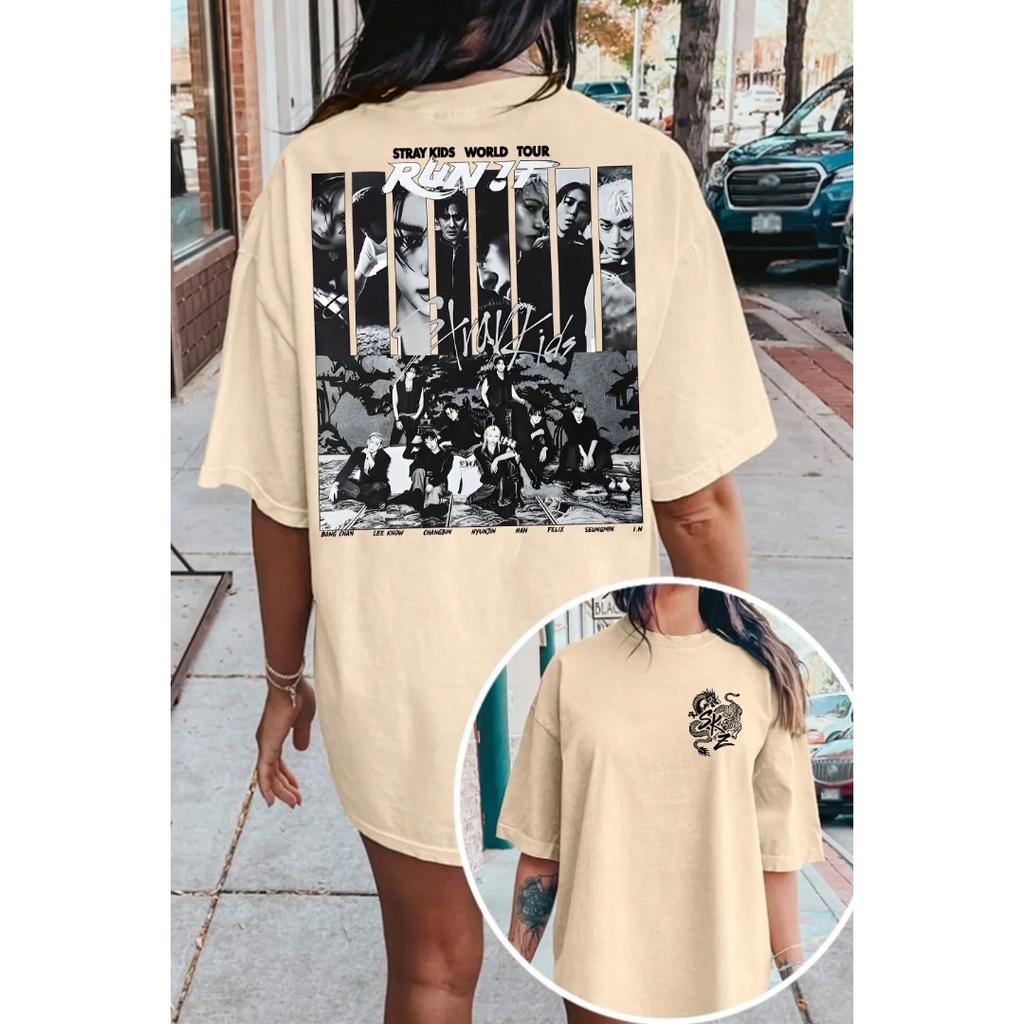 Kpop Merch T-shirt Stray Kids Print T-shirt Streetwear Oversized Y2k Short Sleeves Tee Shirt Casual Loose Harajuku Female Male Clothing