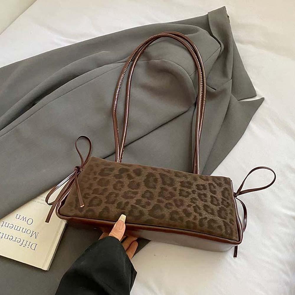 Sweet French Stick Handbag Bow Ribbon PU Shoulder Bag All-match Leopard Print Underarm Bags Travel
