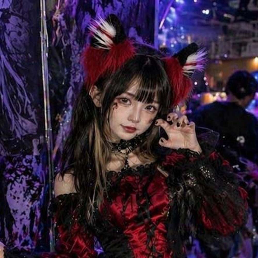 Soft Plush Faux Fur Headwear Red Black Halloween Hair Hoop Wolf Ears Headband  Club Events