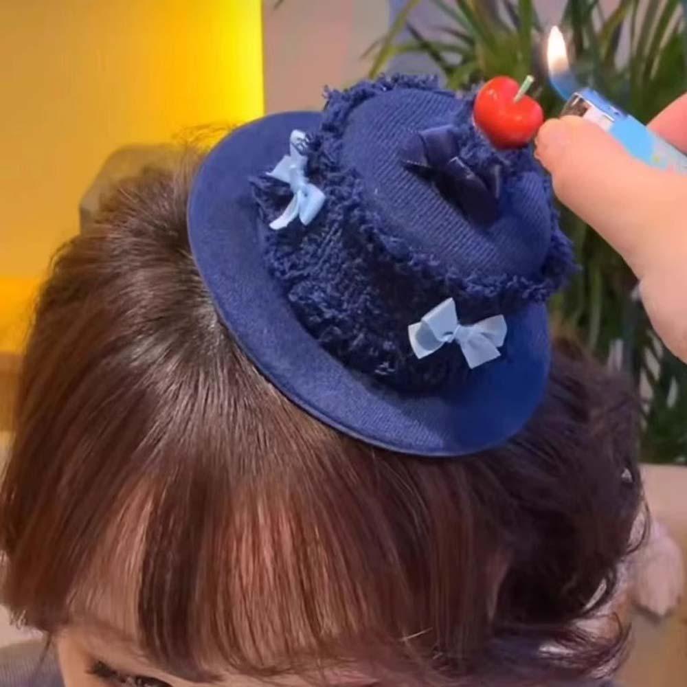 Sweet Hair Clip Denim Hat Korean Style Cherry Top Hat Hair Clip Birthday Cake Hairpins Hat Kids