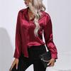 Spring Autumn Satin Blouse Imitation Silk Long Sleeve Shirt for Women's Plus Size Loose Tops