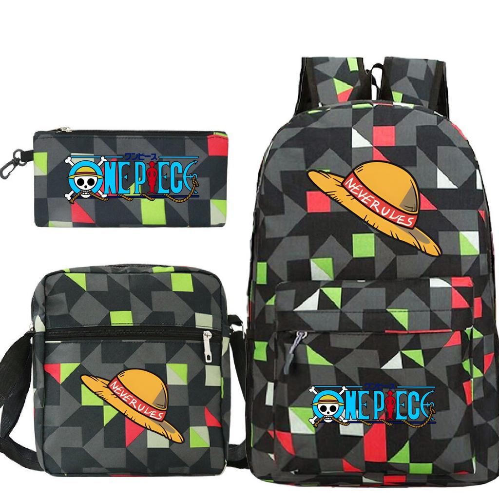 New Animation One Piece Printed Backpack for Primary and Secondary School Students Large Capacity School Bag Combination Three-piece Set